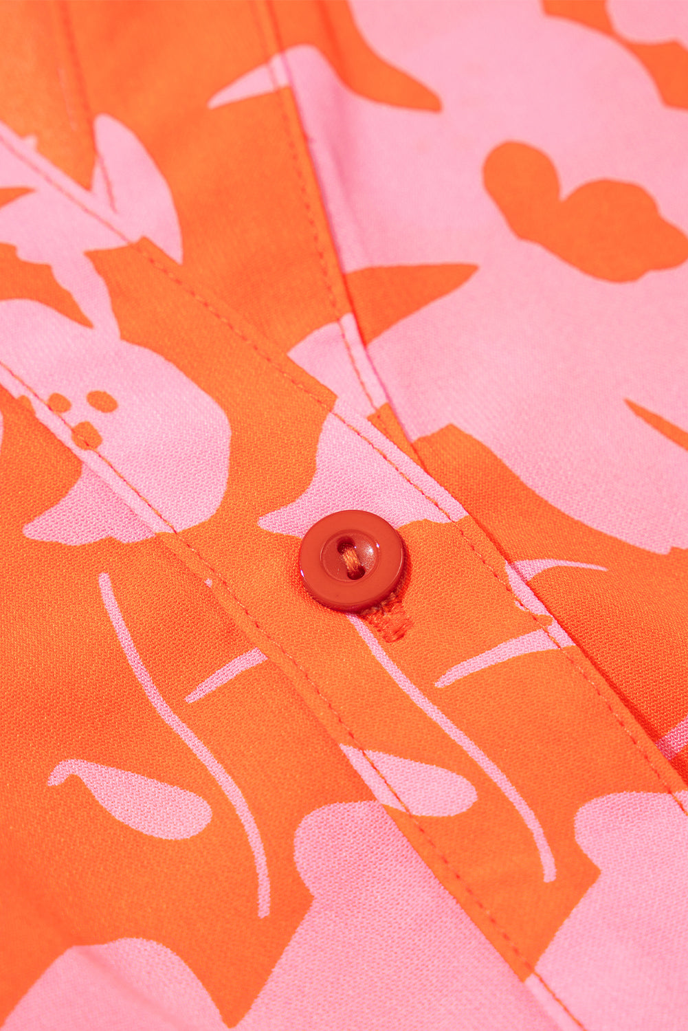 Orange Floral Print Collared Button Neckline Flutter Sleeve Blouse