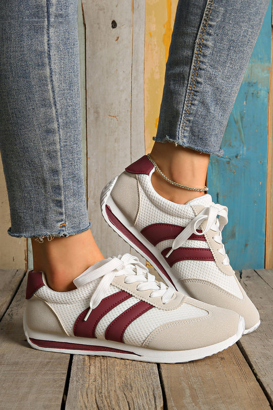 Block Patchwork Breathable Lace-up Sneakers