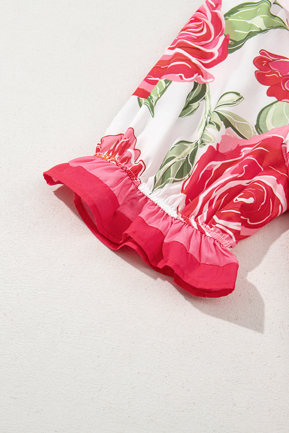 Rose Plus Size Floral Print Frilled Stripes Detail Short Sleeve Blouse