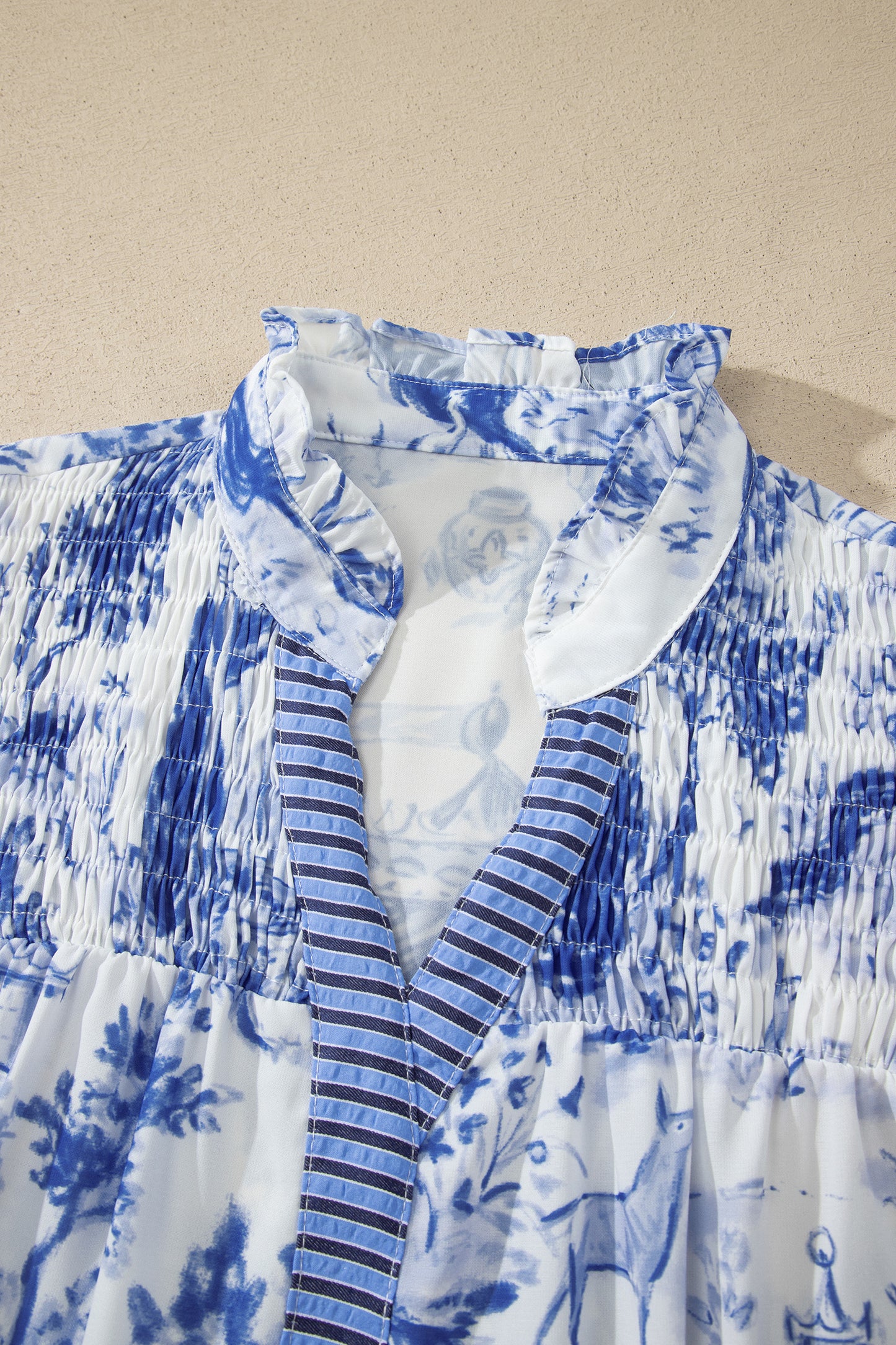 Striped Polyester Blouse Abstract Shift Short Sleeve