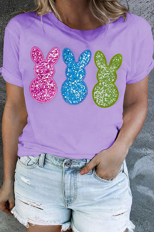 Sequin Bunny Graphic Plus Size Easter Tee
