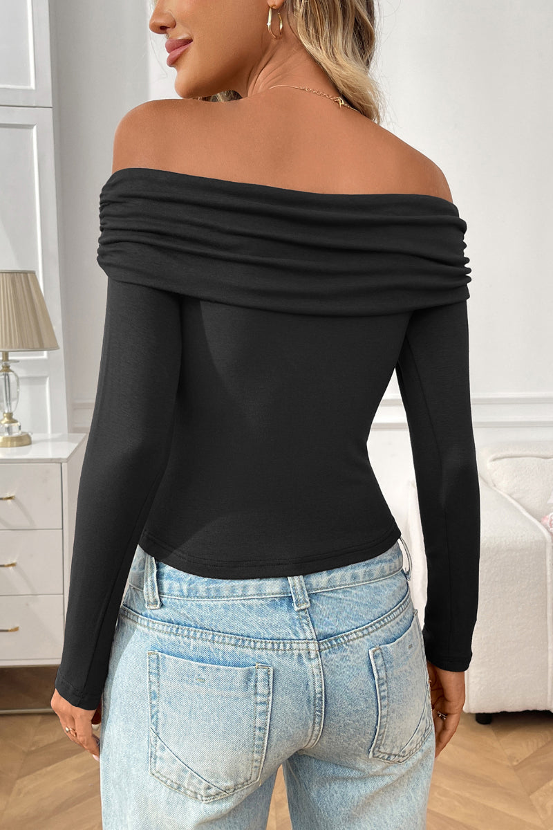 Off Shoulder Ruched Long Sleeve Slim Fit Top