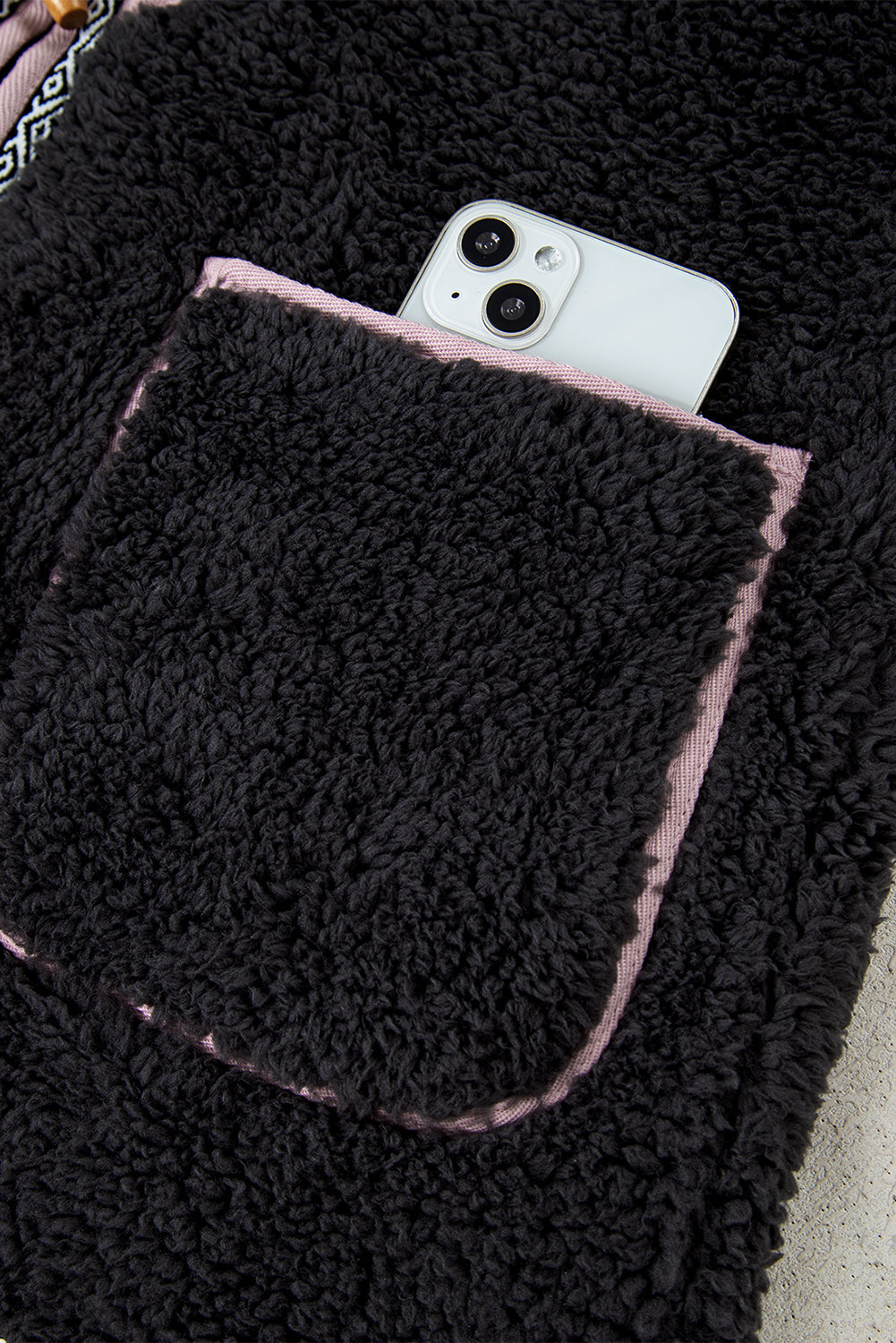 White Sherpa Contrast Trim Patch Pocket Cartridge Toggle Button Vest