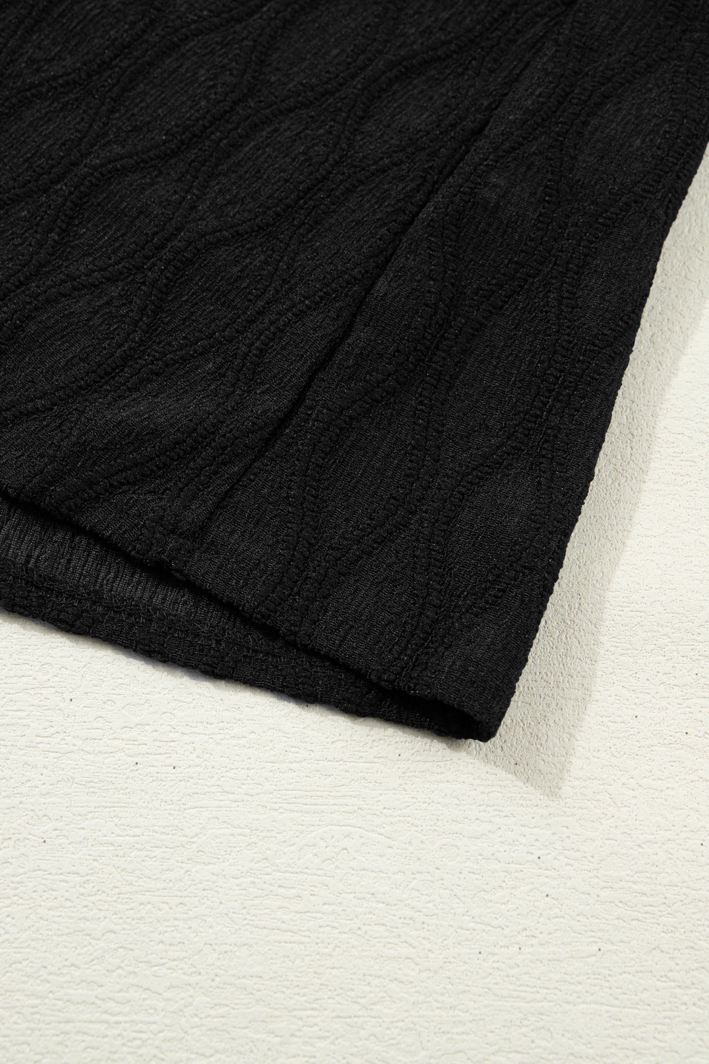 White Solid Color Textured Notched Neck Puff Sleeve Blouse