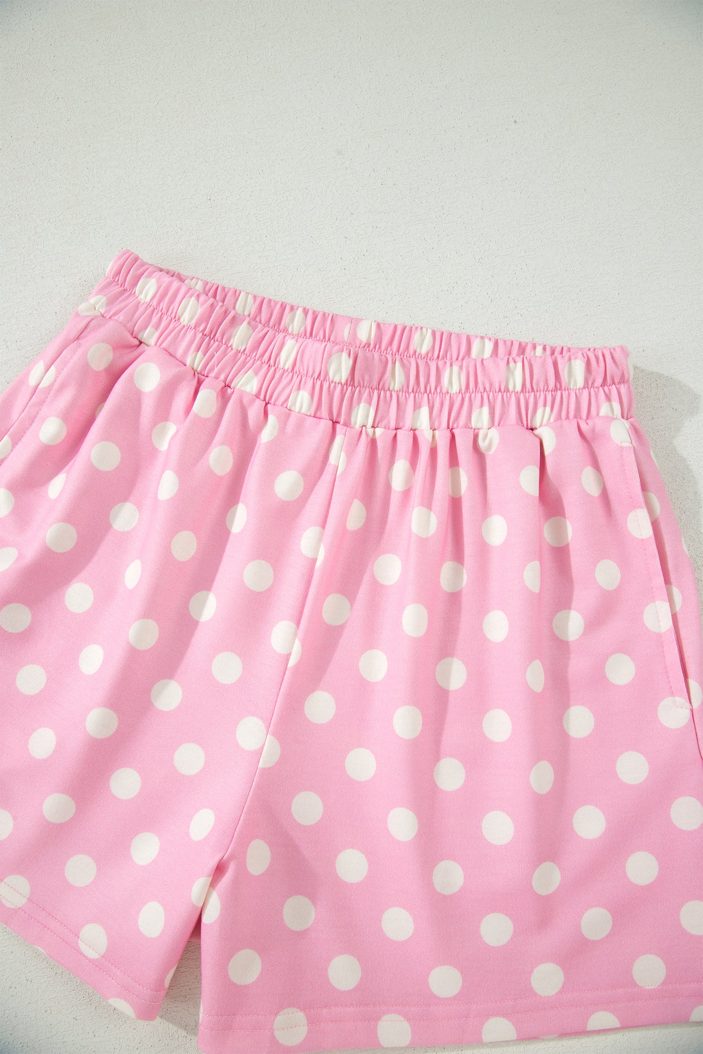 Sky Blue Polka Dot Print Color Block Trim Mock Neck Short Set