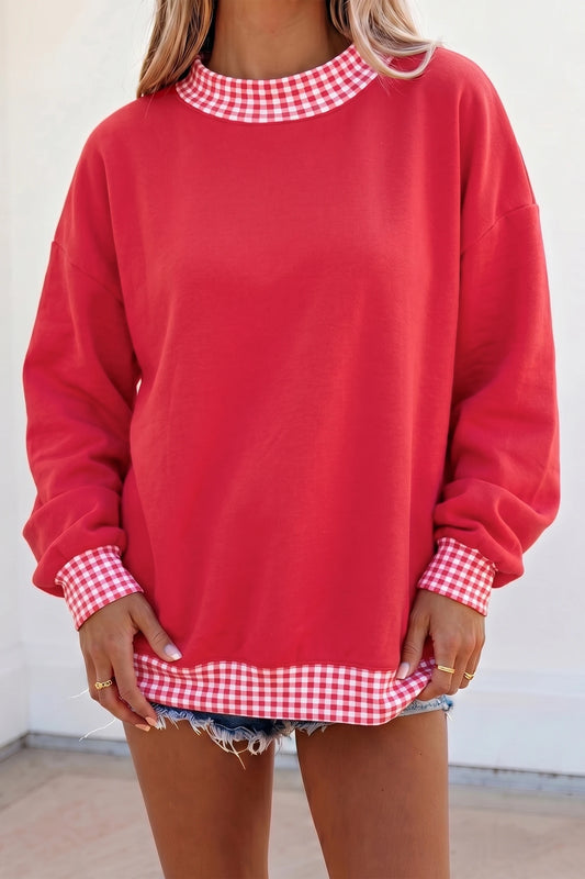 Colorblock Polka Dot Contrast Trim Oversized Sweatshirt