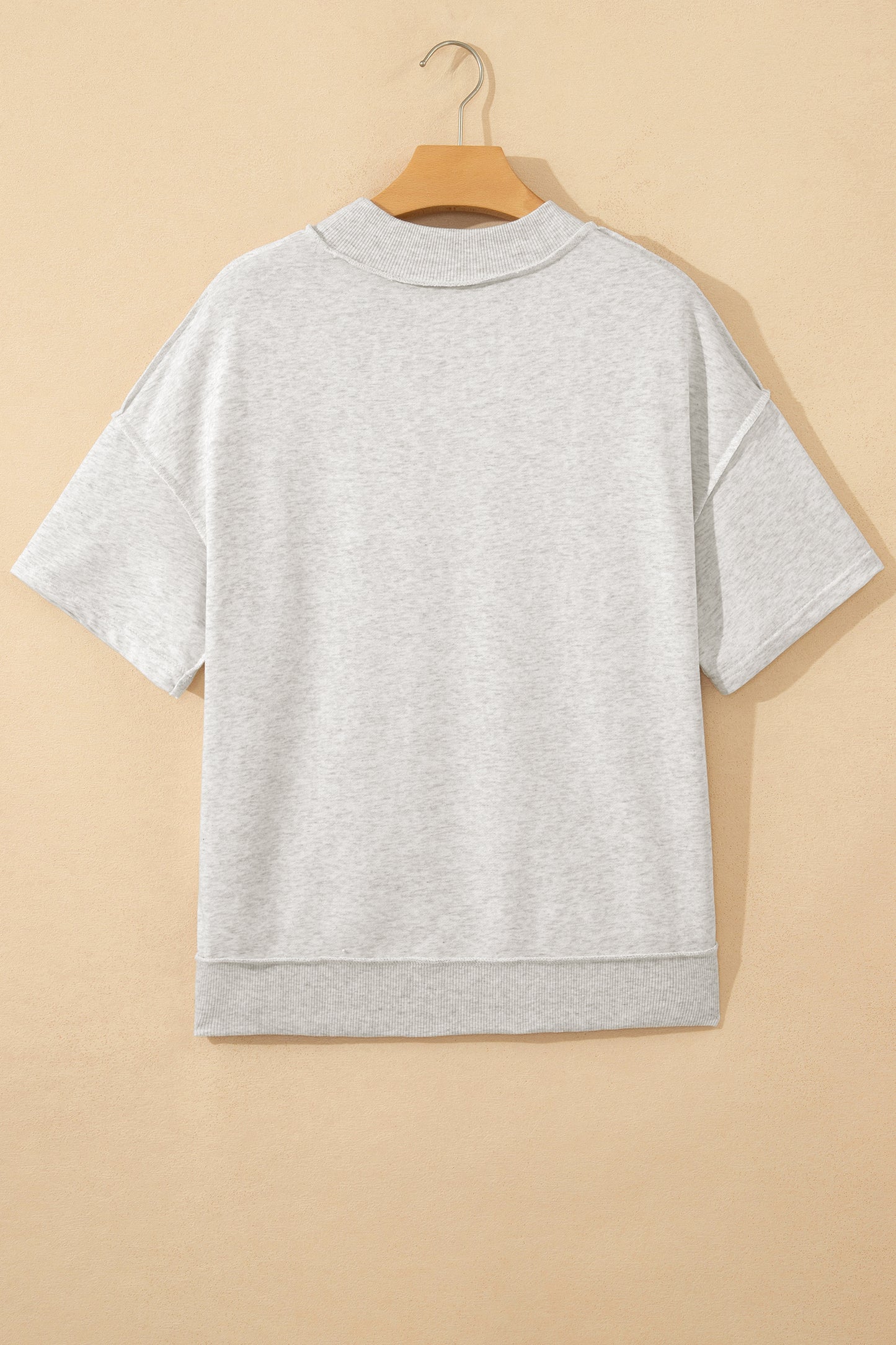 Solid Cotton Blend Tee High Neck Raw Hem Top