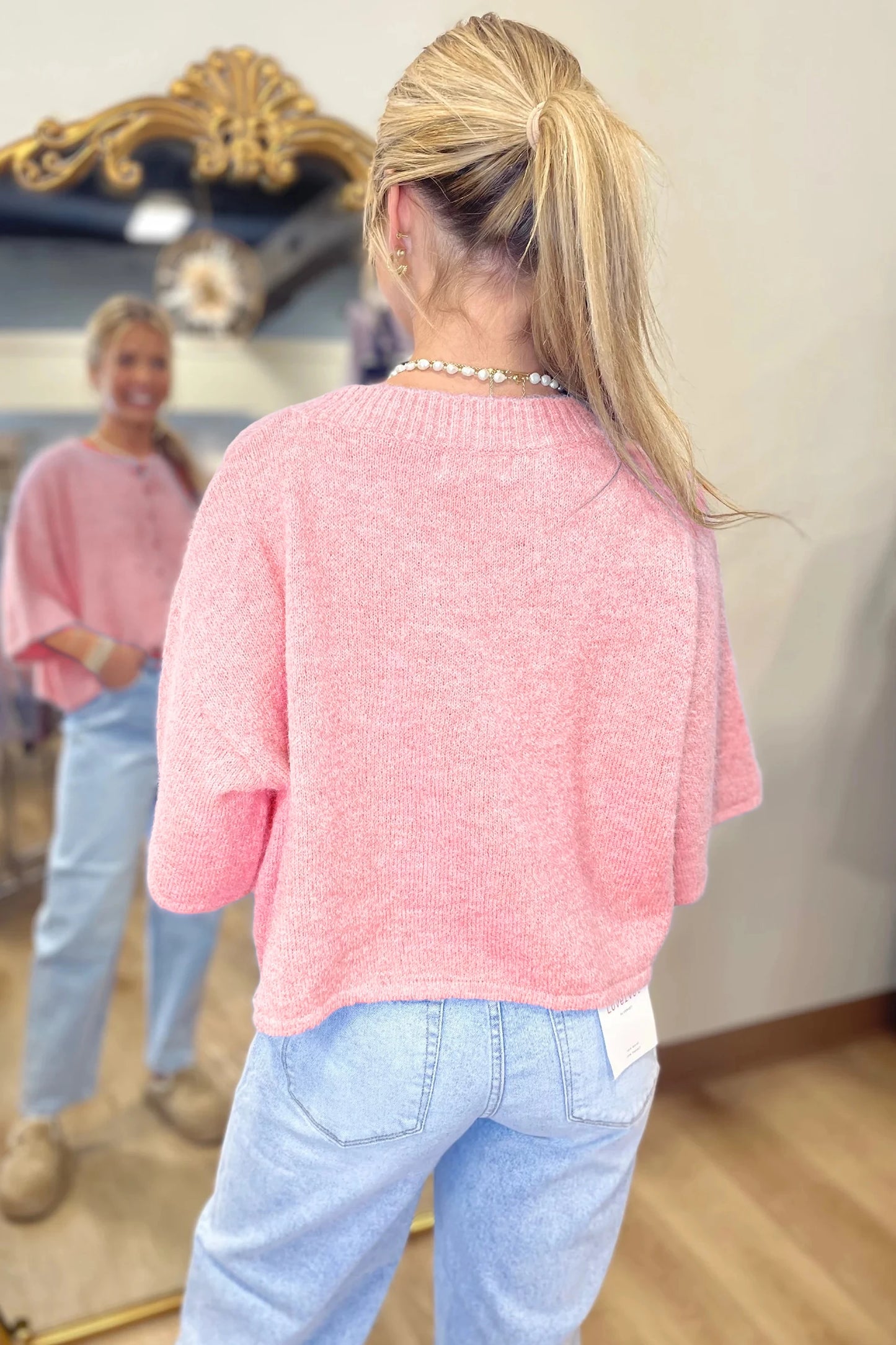 Blossom 3/4 Sleeve Boxy Knit Button Down Sweater Cardigan