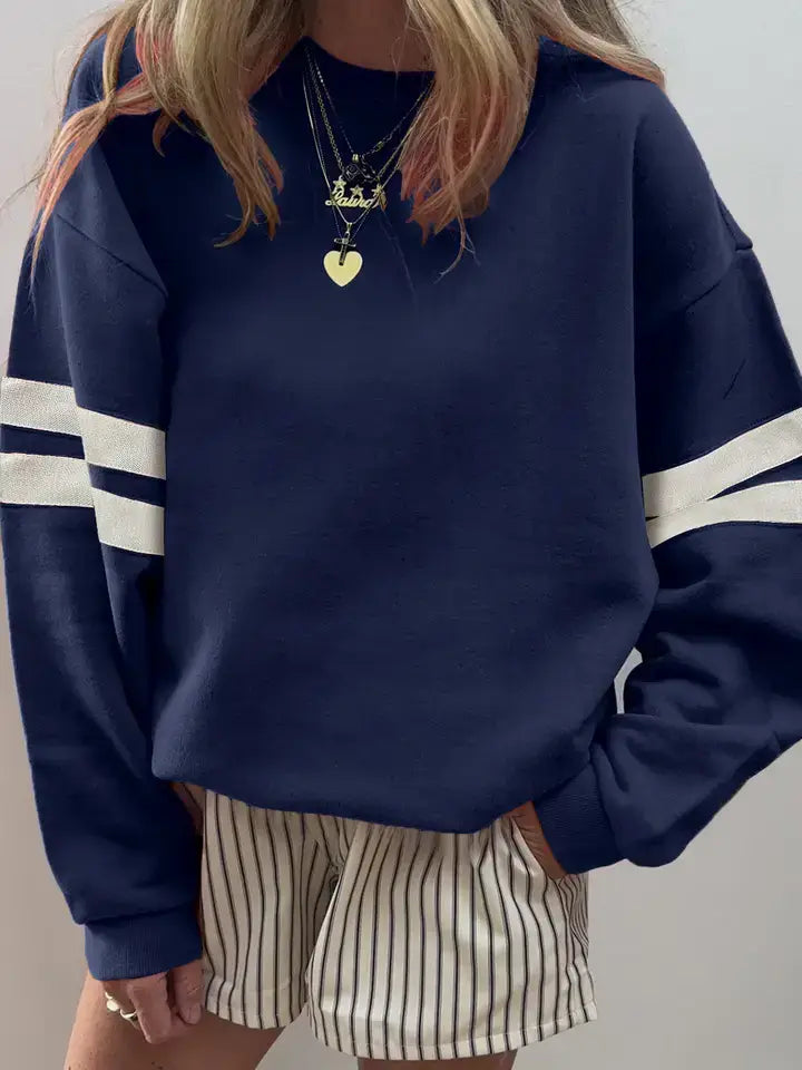 Evergreen Varsity Striped Detail Drop Shoulder Oversized Sweatshirt