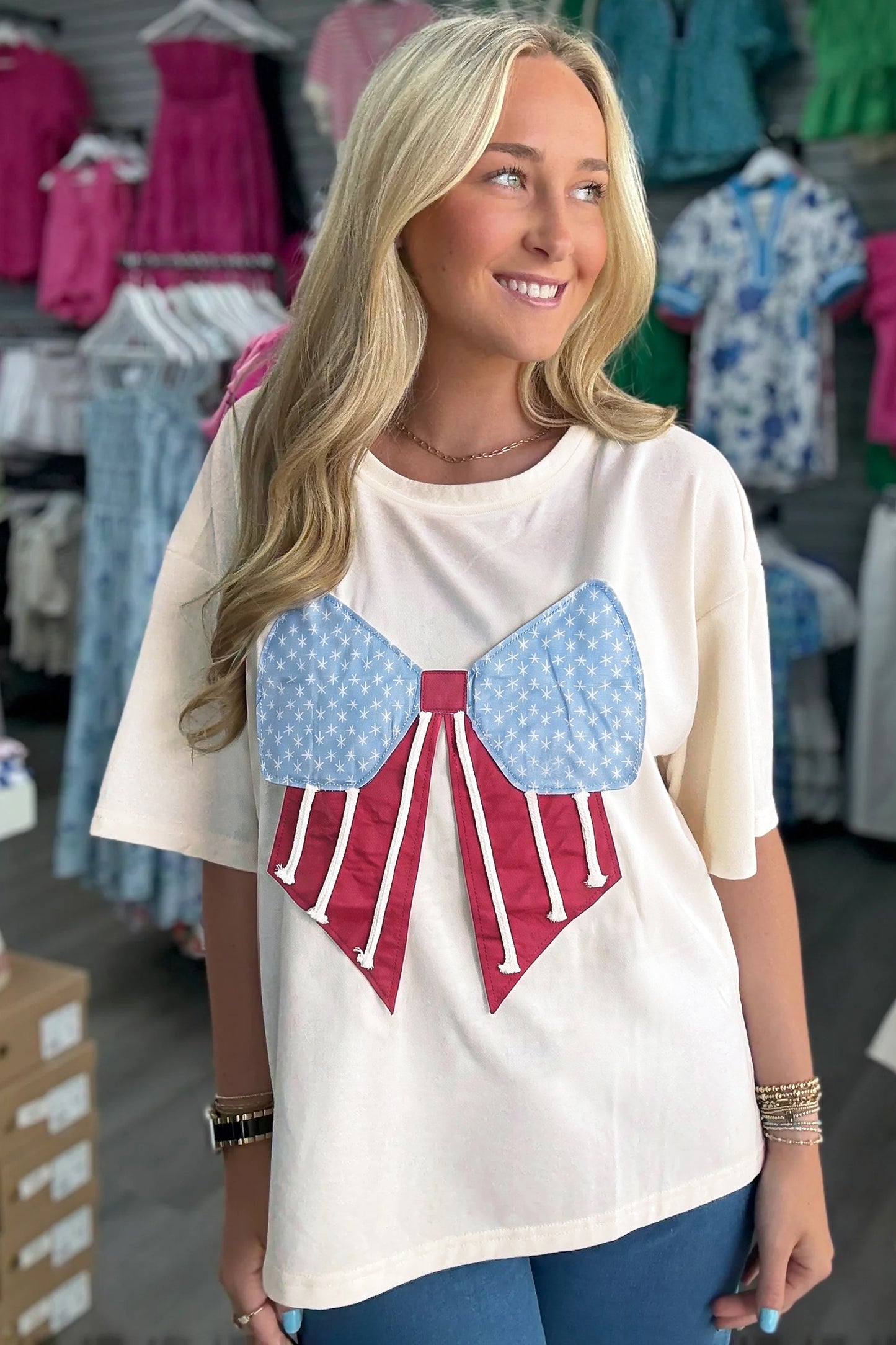 Patchwork Polyester Tee Casual Shift Short Sleeve