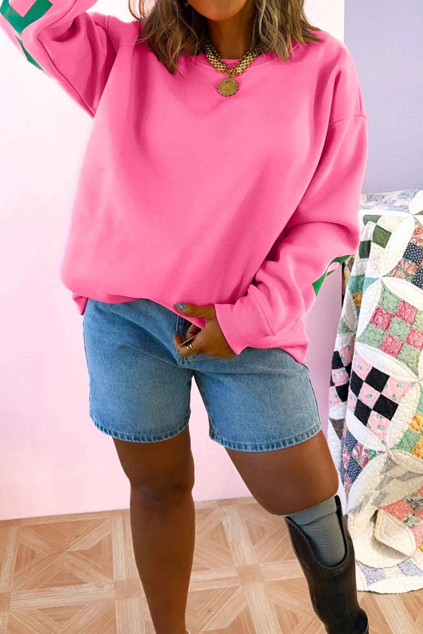 Long Sleeve Round Neck Slogan Print Casual Tunic Pullover Sweatshirt