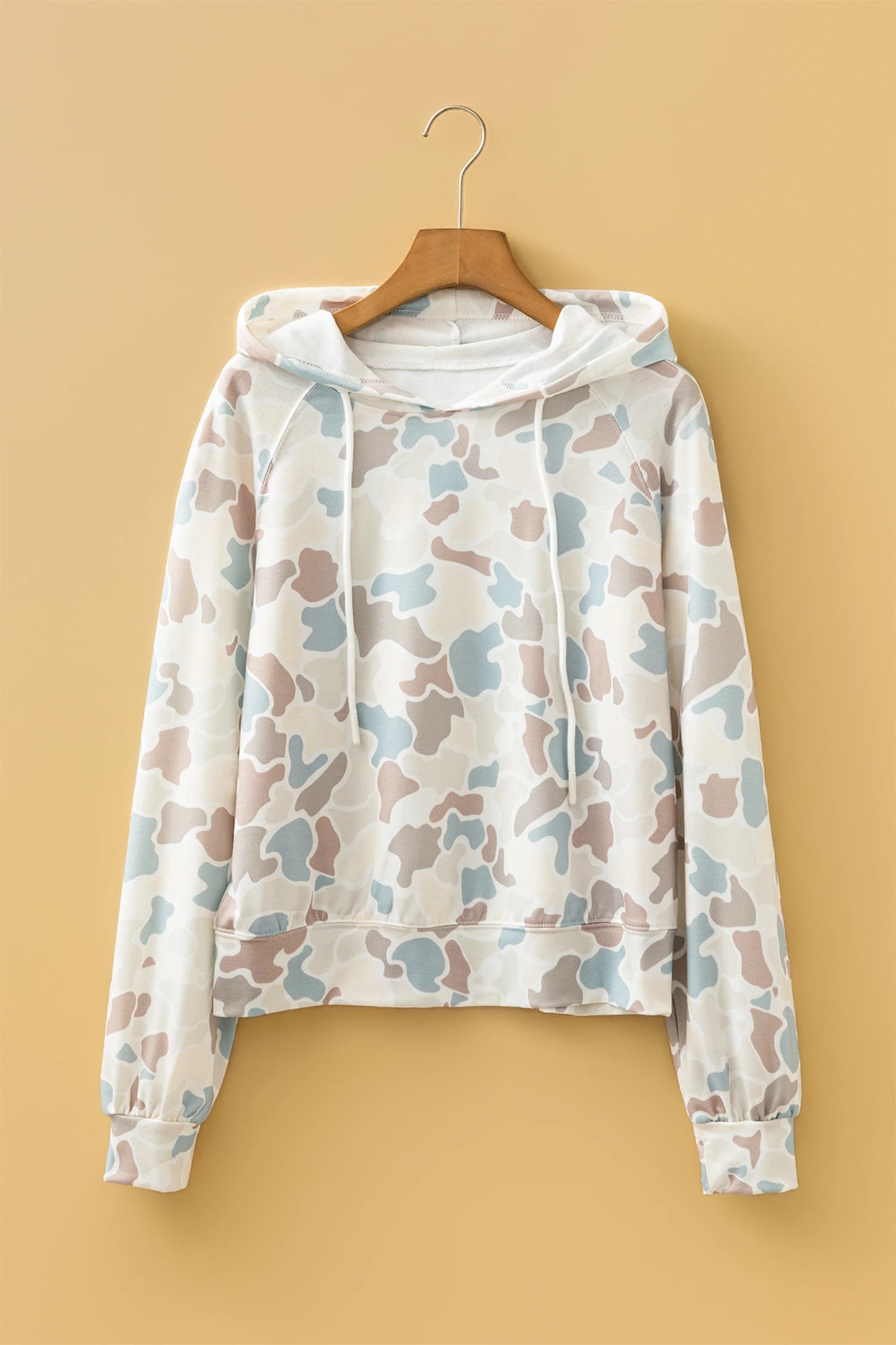 Camouflage Print Long Sleeve Hooded Pullover Casual Top