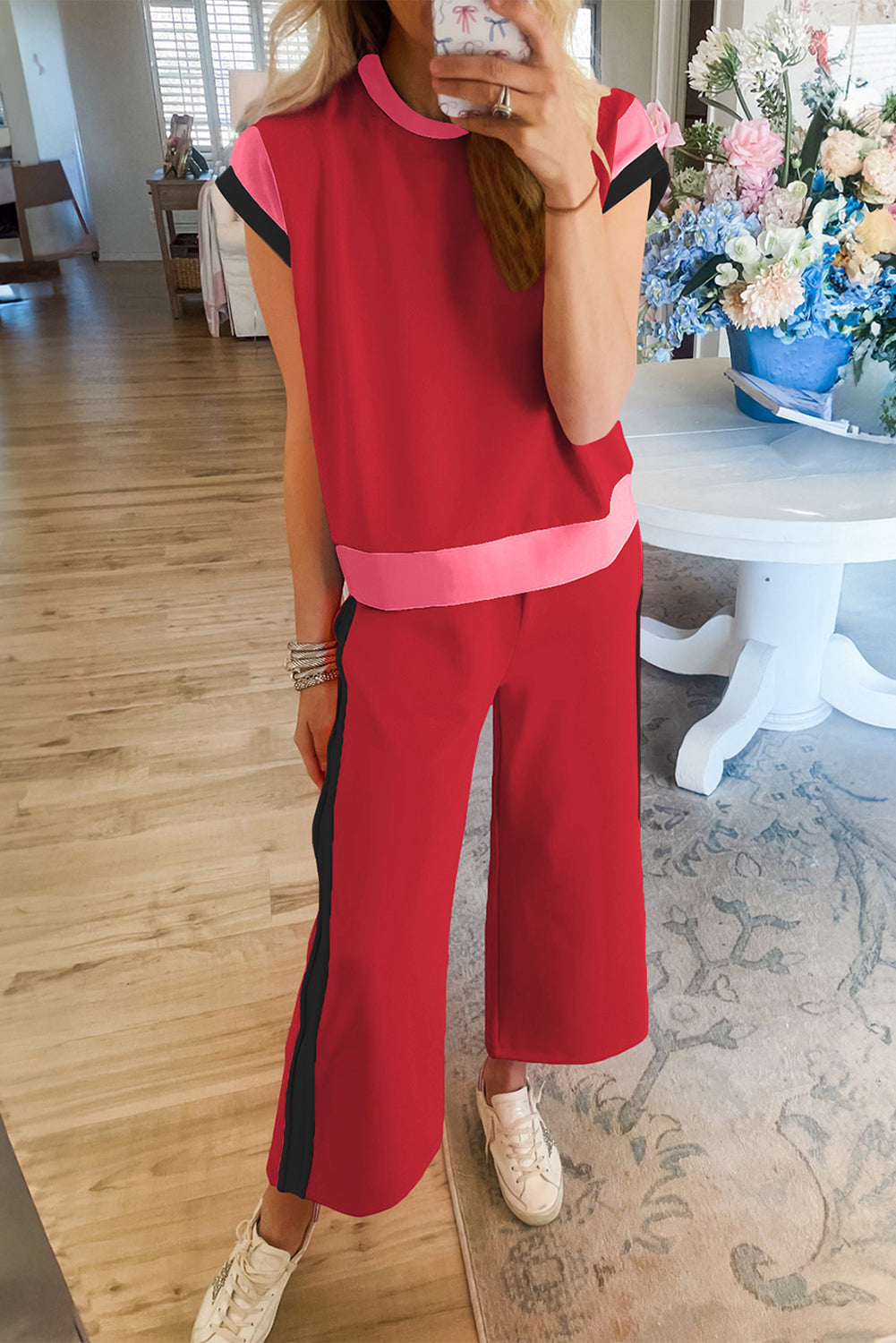 Multicolor Color Block Detail Casual Two-piece Set