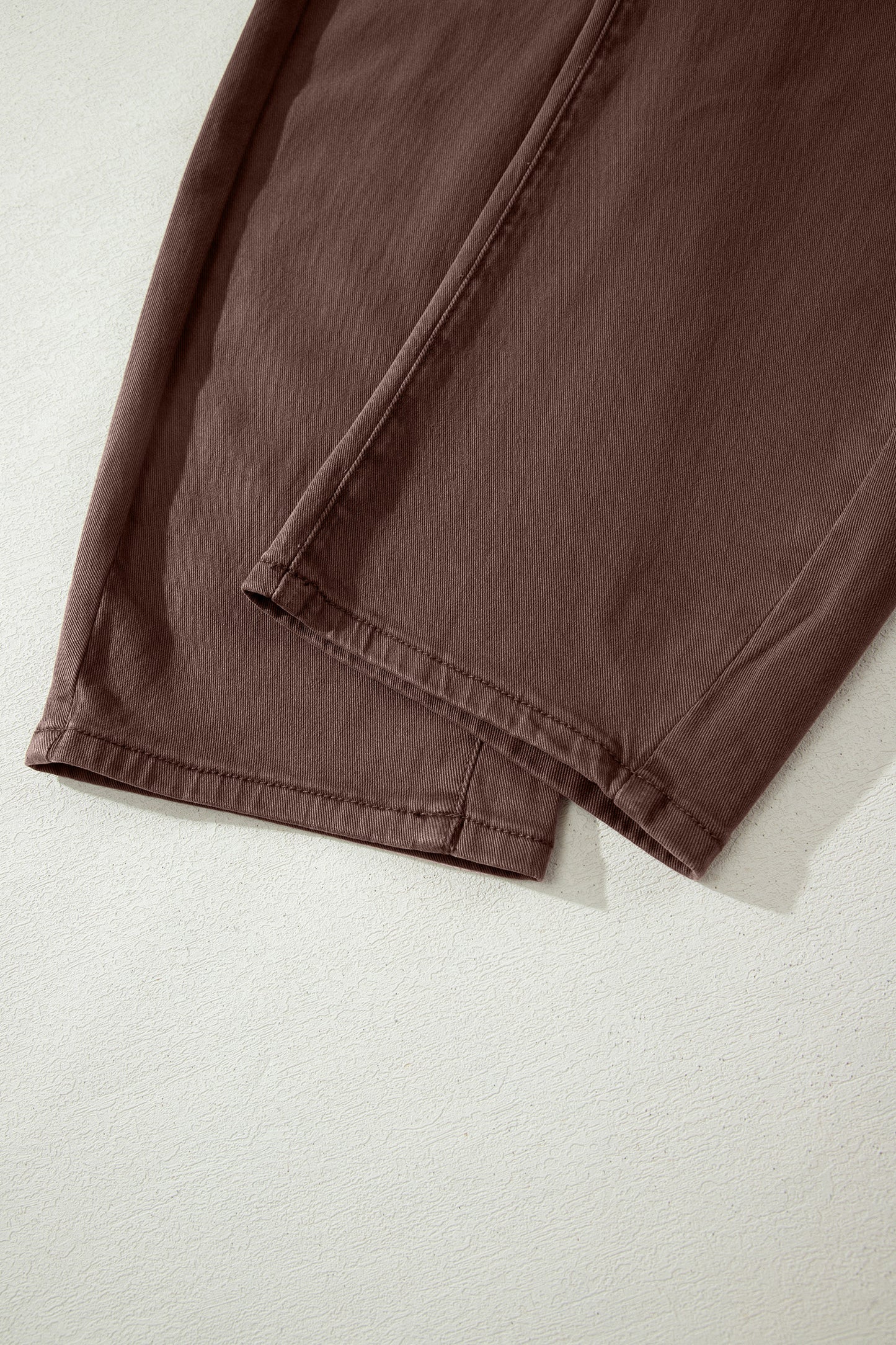 Coffee Solid Color Square Patch Pocket Ankle-length Barrel Jeans