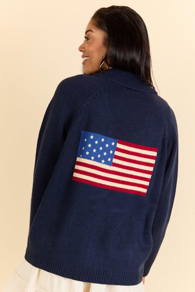 Women's American Flag Knit Patriotic Cardigan Sweater V-Neck