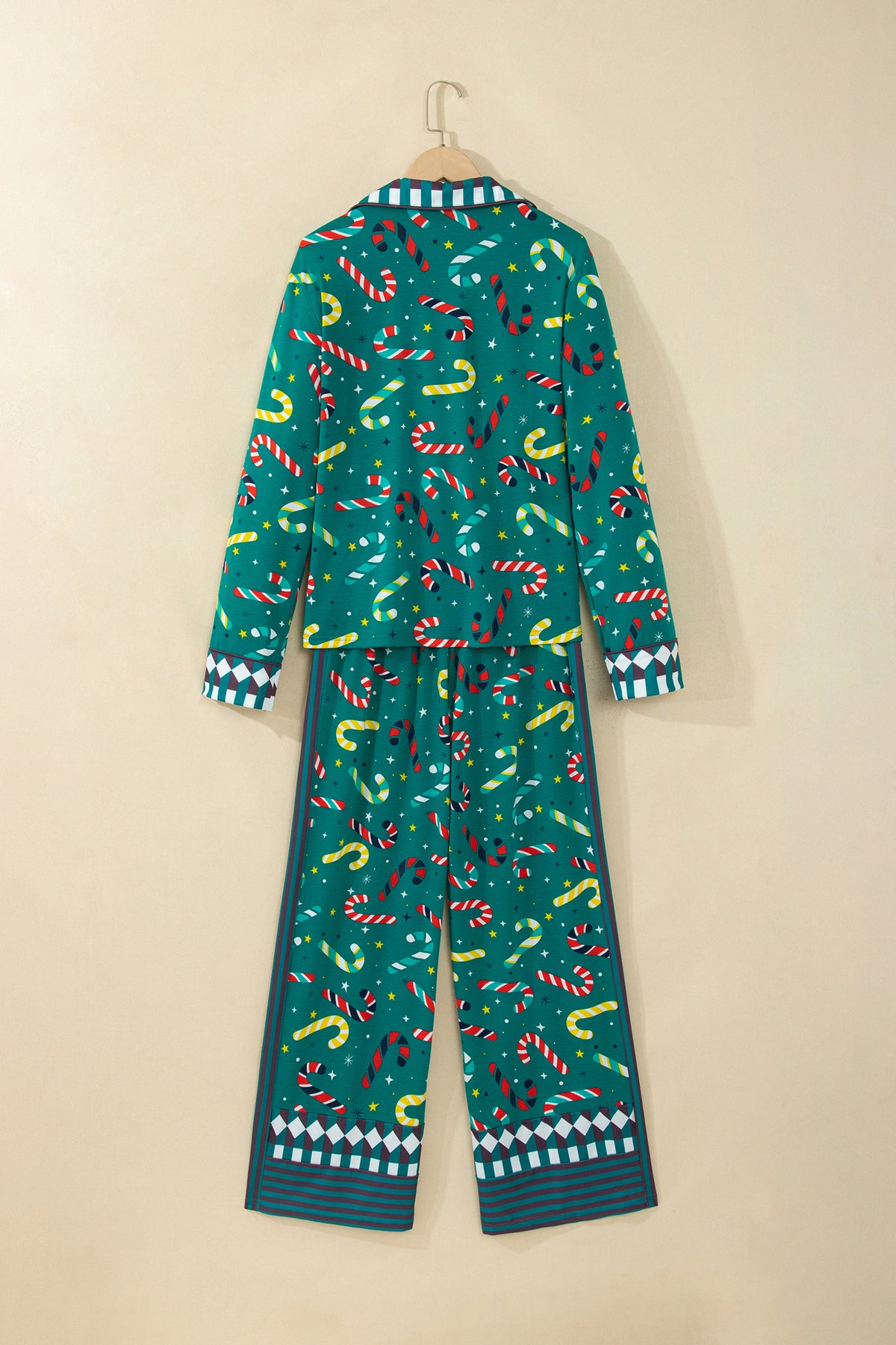 Green Abstract Candy Cane Print Long Sleeve Two Piece Lounge Set