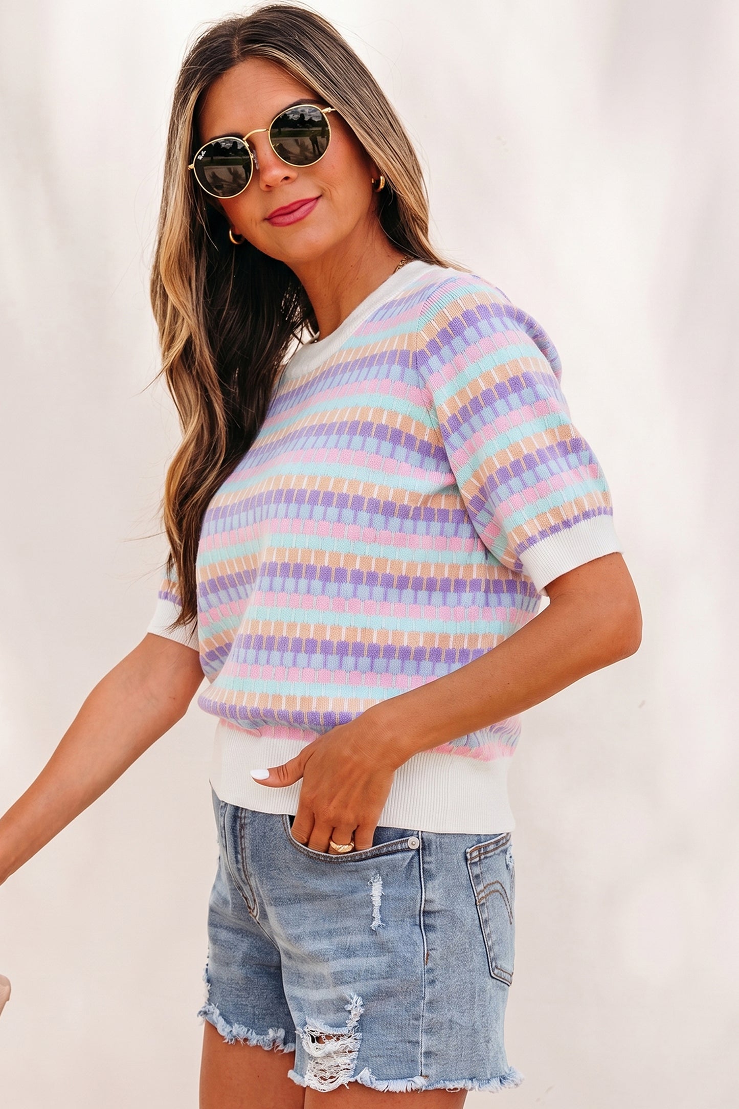 Textured Viscose Sweater Casual Short Sleeve Summer Top