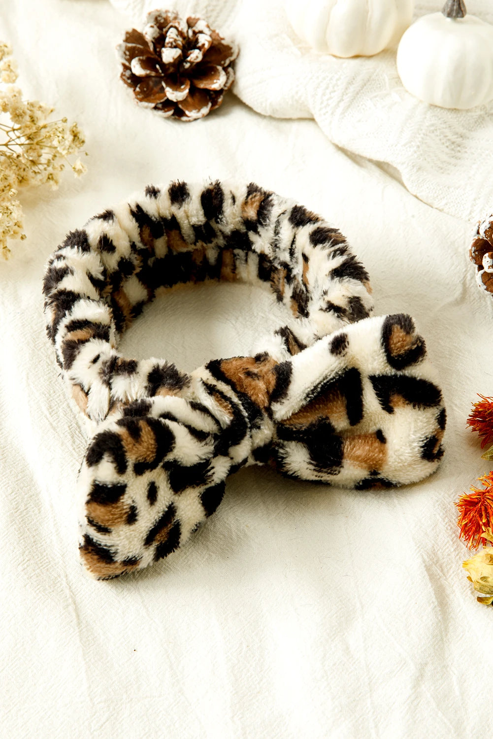 Parchment Leopard Print Bow Knot Wide Elastic Headband