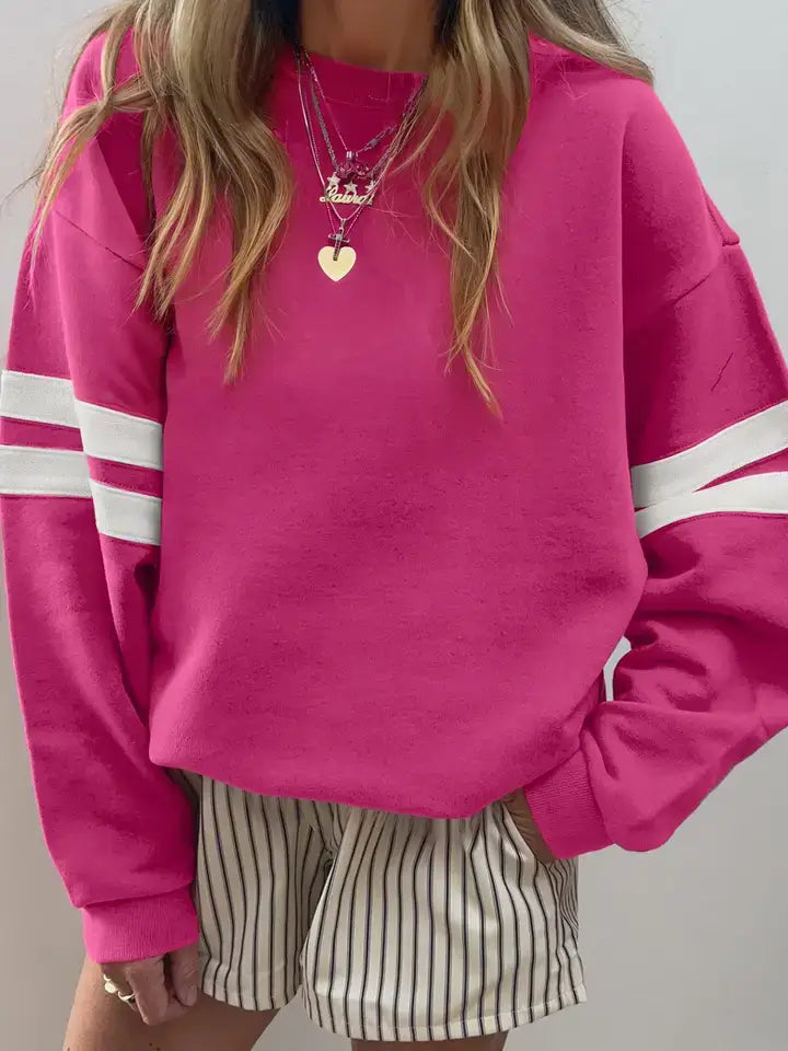 Evergreen Varsity Striped Detail Drop Shoulder Oversized Sweatshirt
