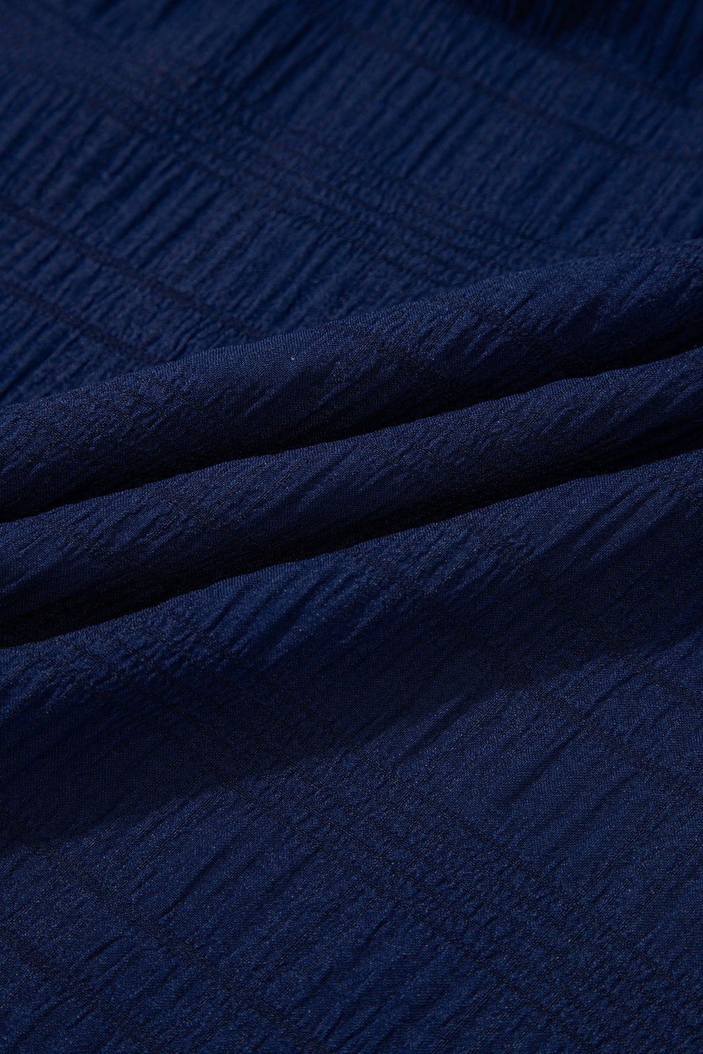 Sail Blue Solid Textured Smocked Puff Short Sleeve High Waist Long Dress