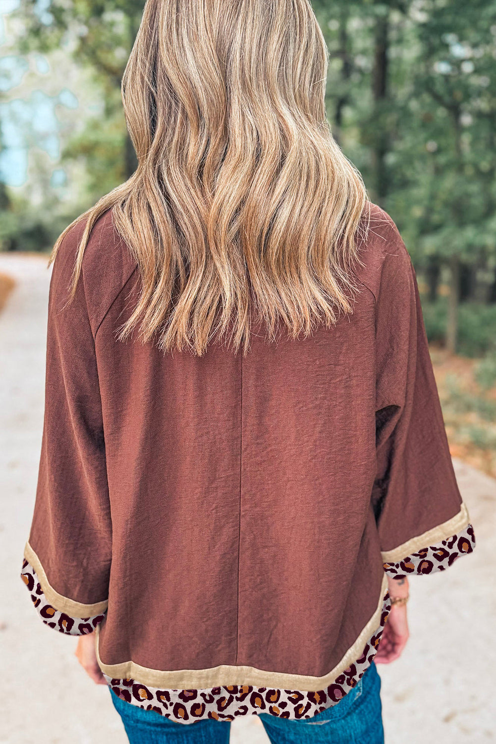 Clay Leopard Detail Loose Bracelet Sleeve Top