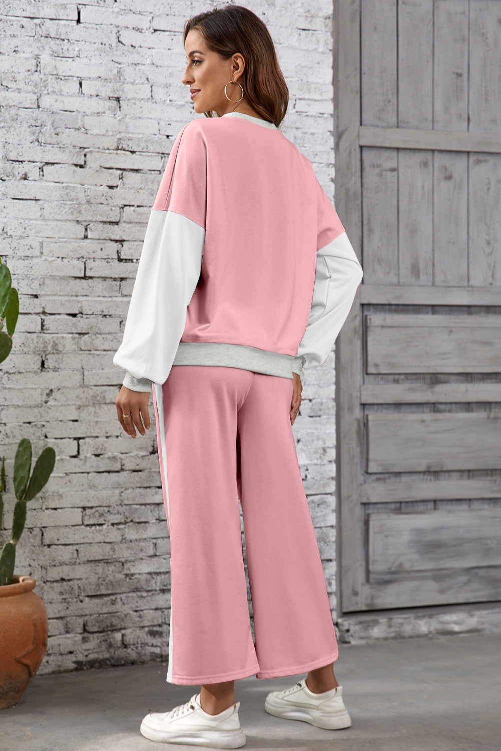 Blackish Green 2pcs Color Block Pullover Loose Pant Set