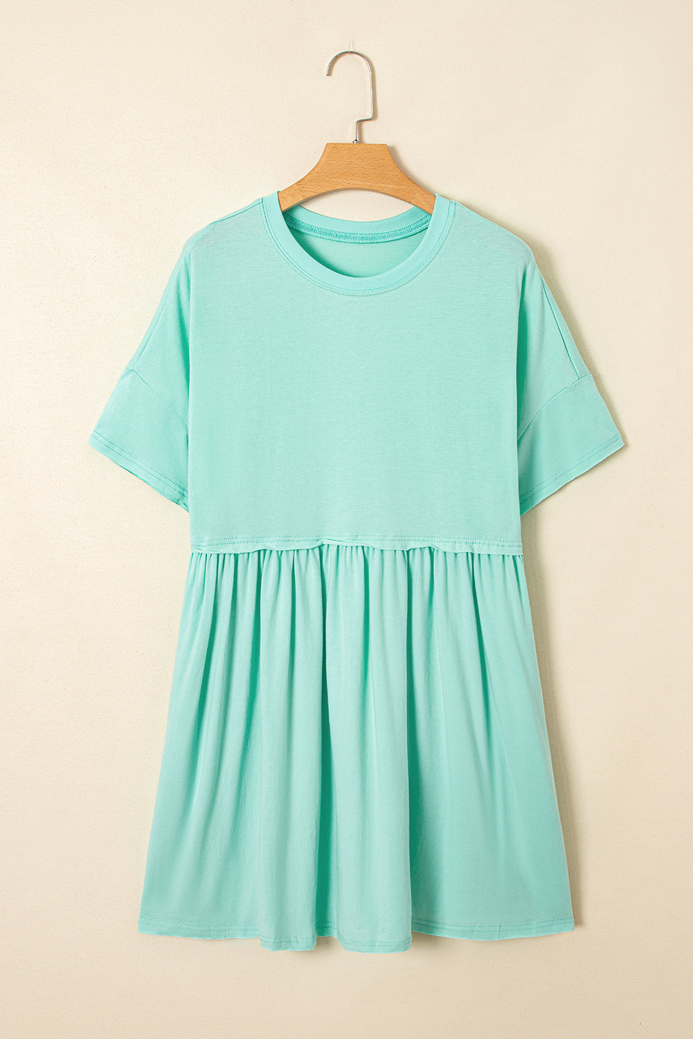 Sky Blue Solid Color Pocketed Raw Edge Babydoll Dress