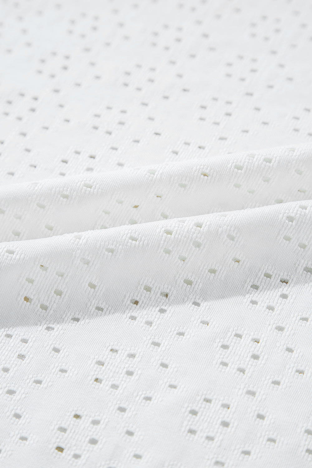 White Eyelet Pattern Boat Neck Casual Tee