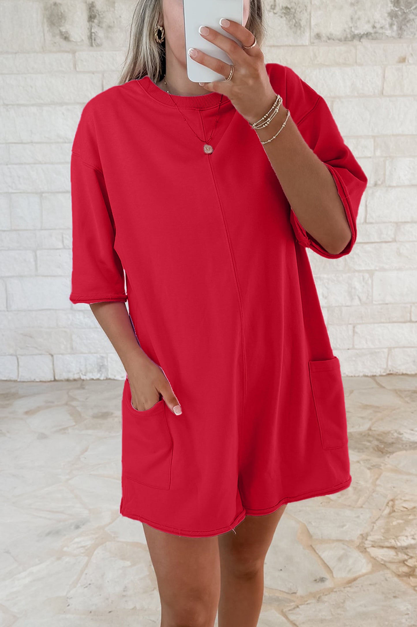 Solid Cotton Romper Shift Half Sleeve Casual Daily