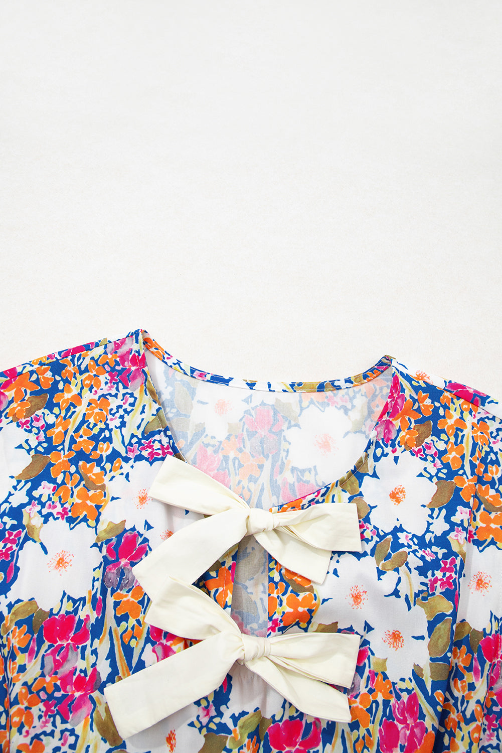 Green Floral Print Bow Applique Slit Sleeveless Peplum Blouse