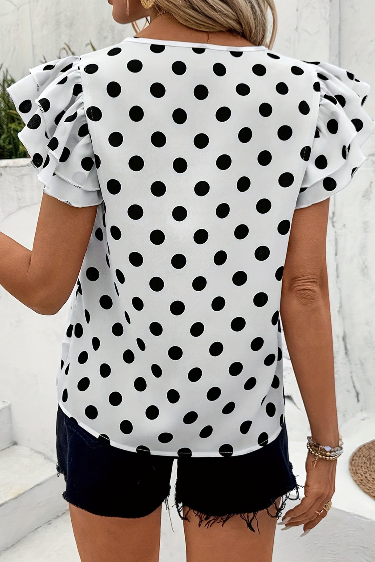 Polka Dot Ruffle Sleeve Blouse Boutique Casual Top