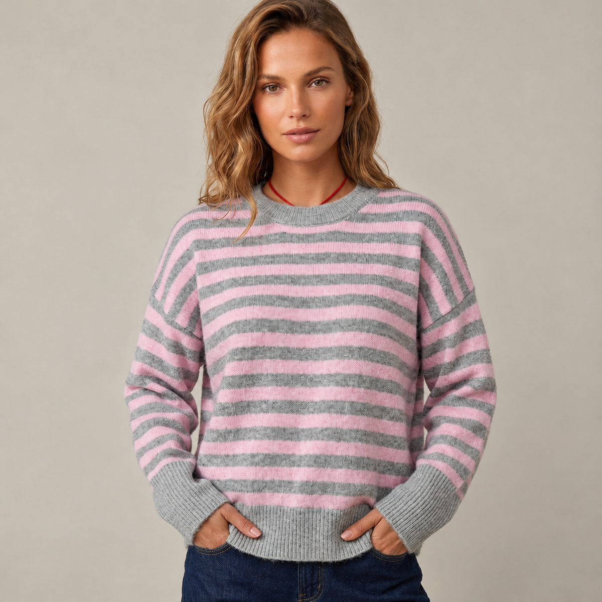 Women's Color Block Striped Oversized Crewneck Sweater