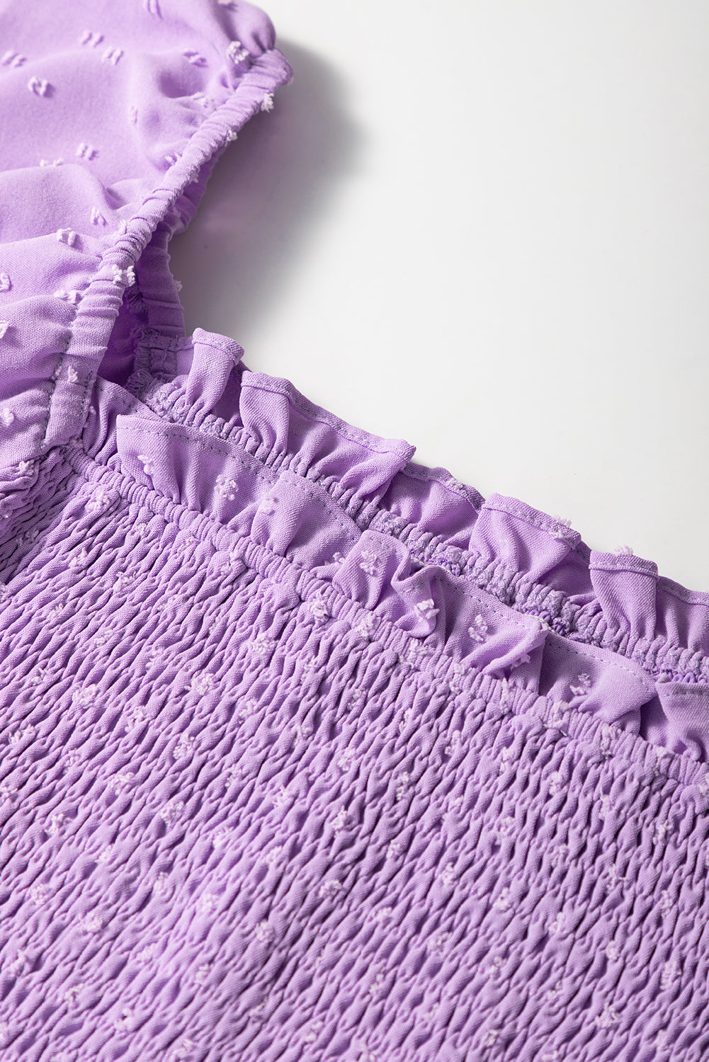 Wisteria Swiss Dot Smocked Frilled Neckline Short Sleeve Plus Size Dress