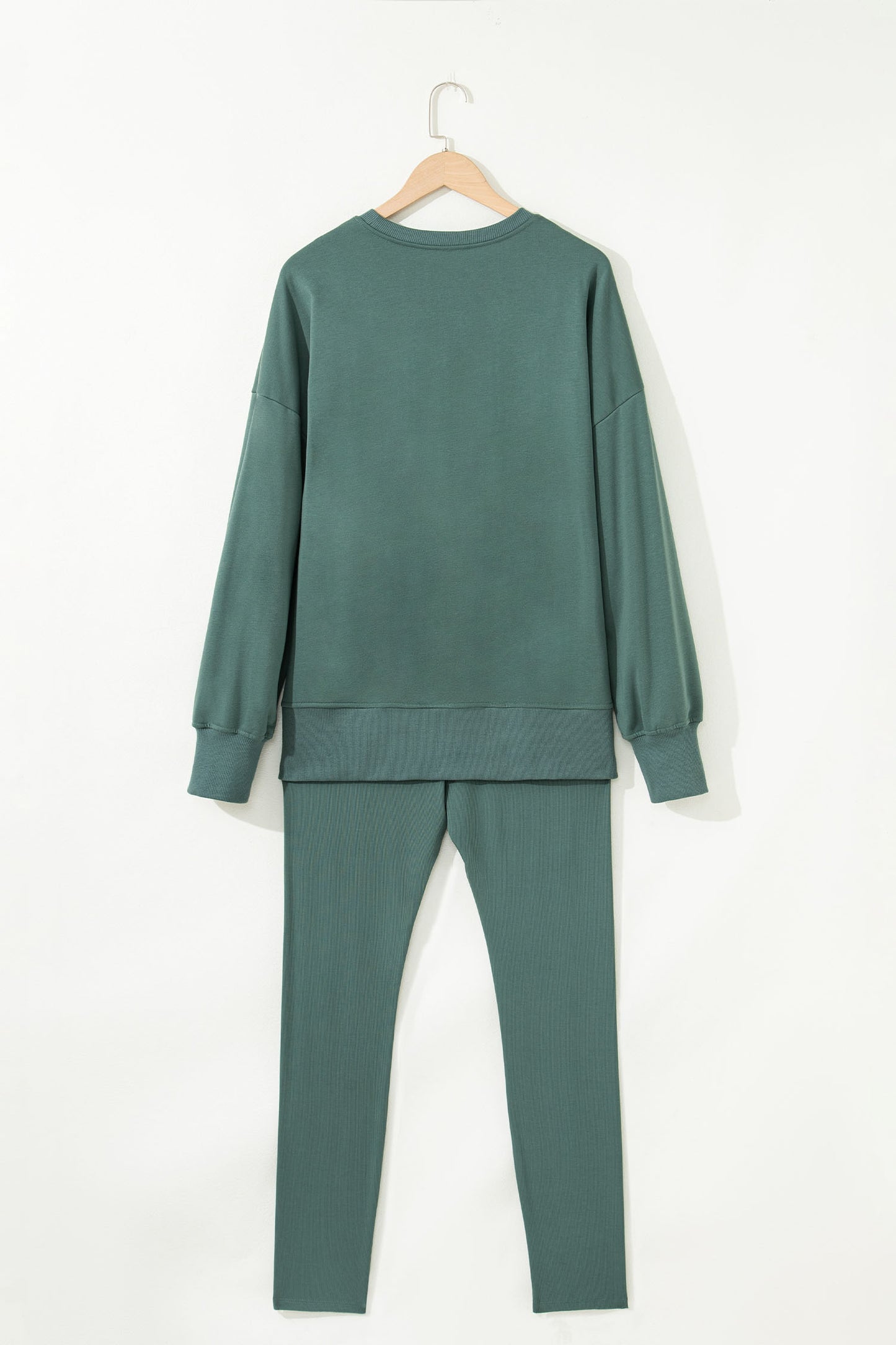 Jet Stream Solid Color Oversize Slit Sweatshirt Ribbed Leggings 2pcs Set