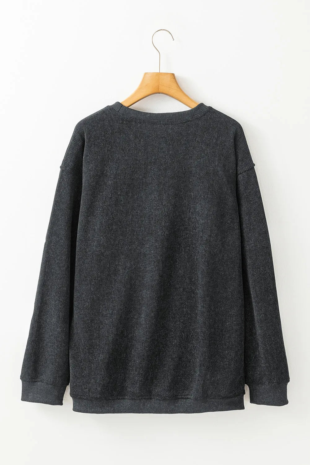 Black Halloween Ghost Corded Crew Neck Loose Sweatshirt