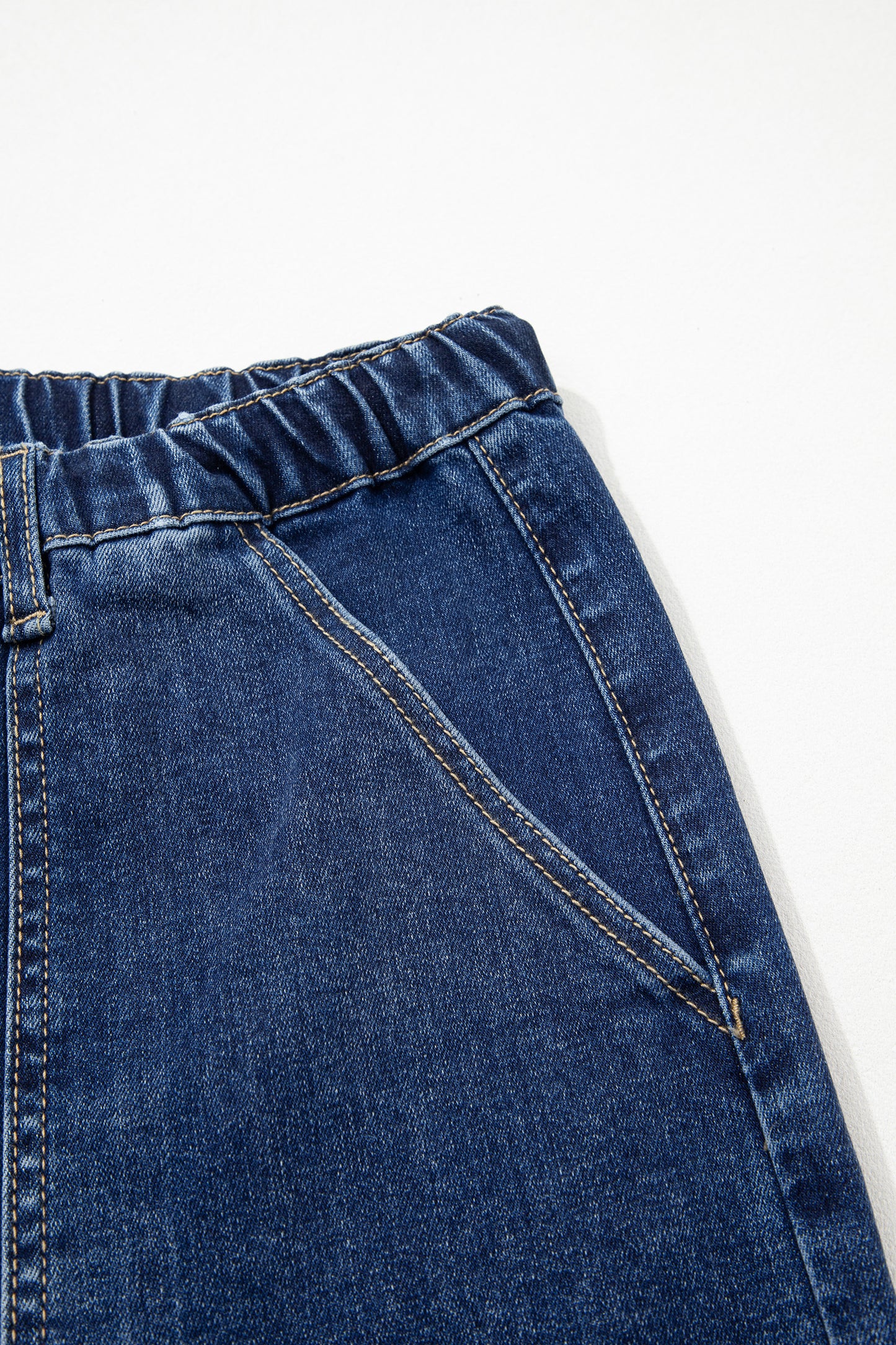 Beau Blue Drawstring Seam Detail Raw Hem Wide Leg Denim Pants