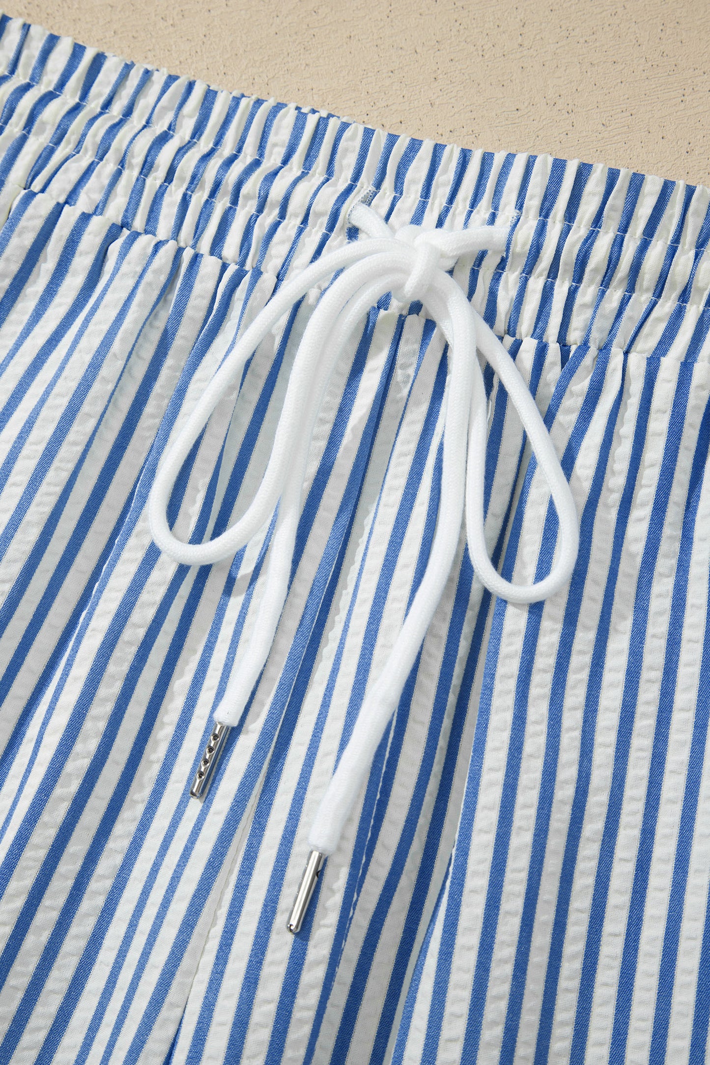 Blue Stripe Drawstring Elastic Waist Ankle Length Shift Pants