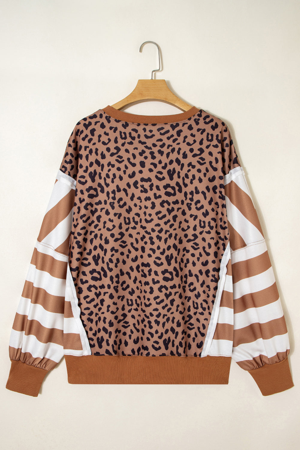 Purple Leopard Striped Patchwork Plus Size Loose Sweatshirt