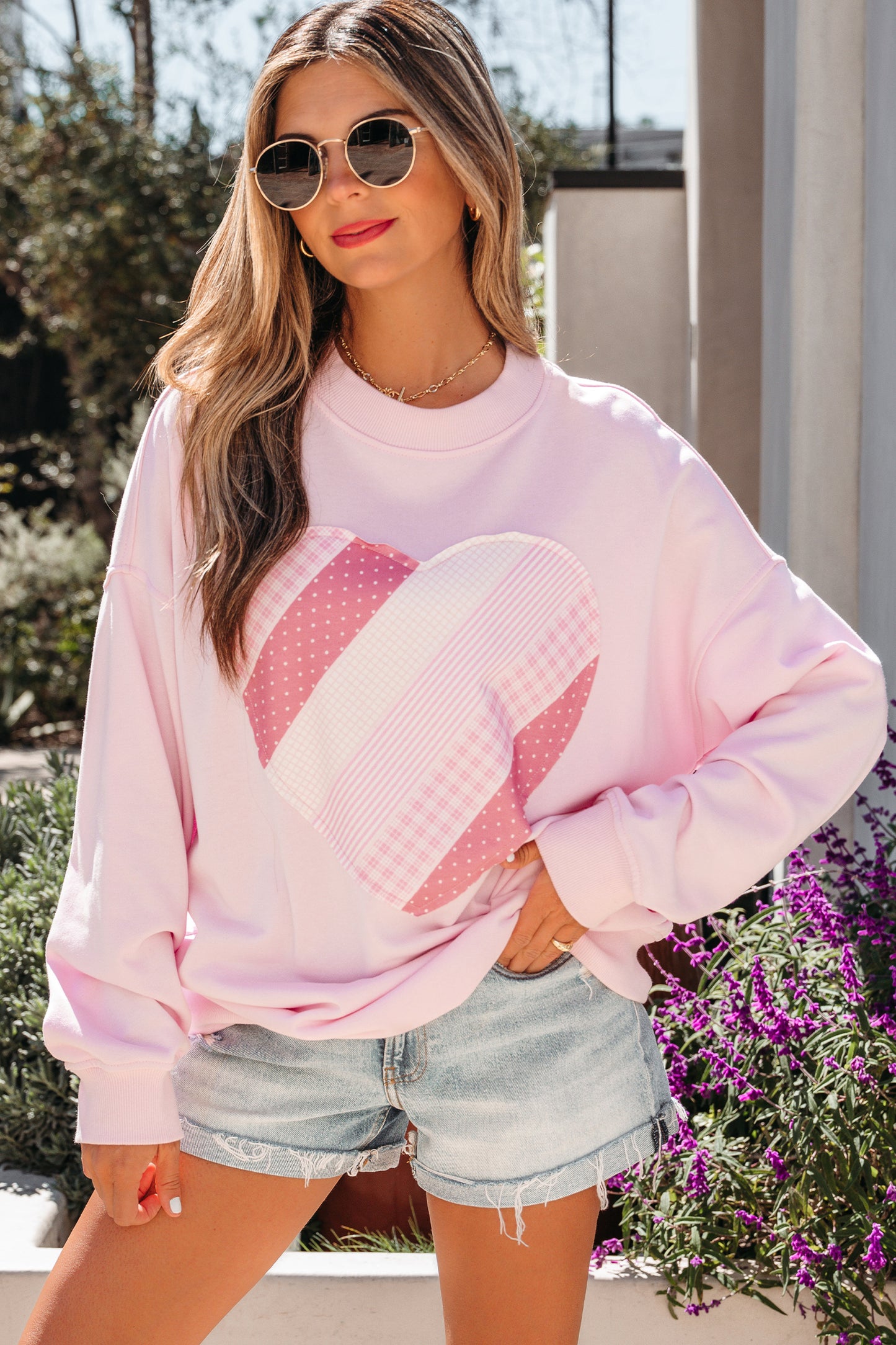 Light Pink Sweetheart Patchwork Oversize Sweatshirt