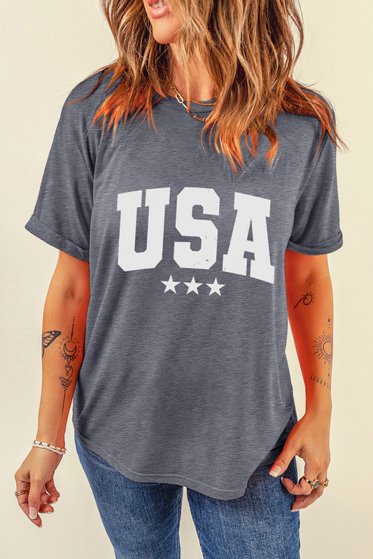 Gray USA Vintage Star Letter Graphic Tee