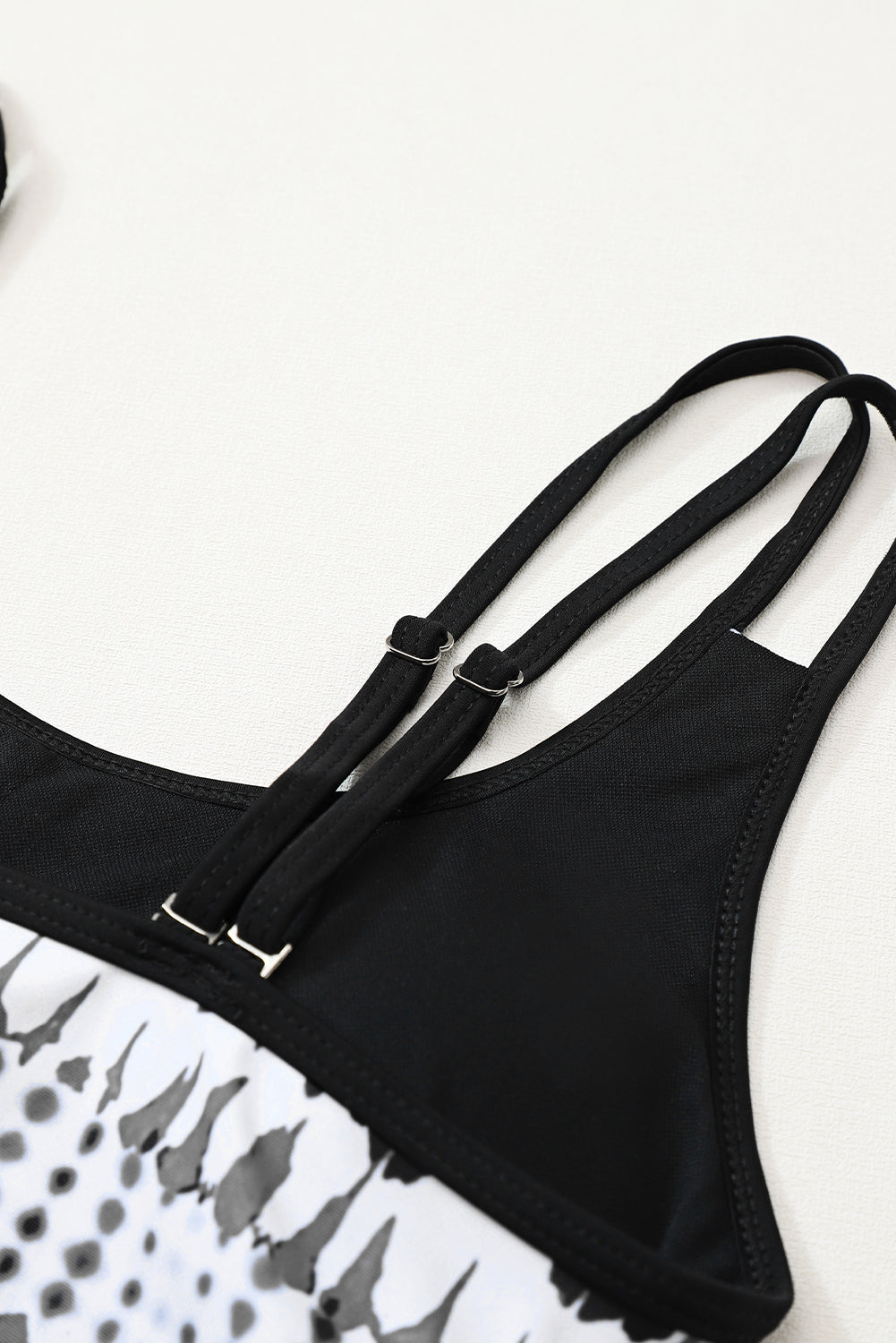 Black Printed Double Straps Printed Tankini Top with Shorts 2pcs Swimsuit