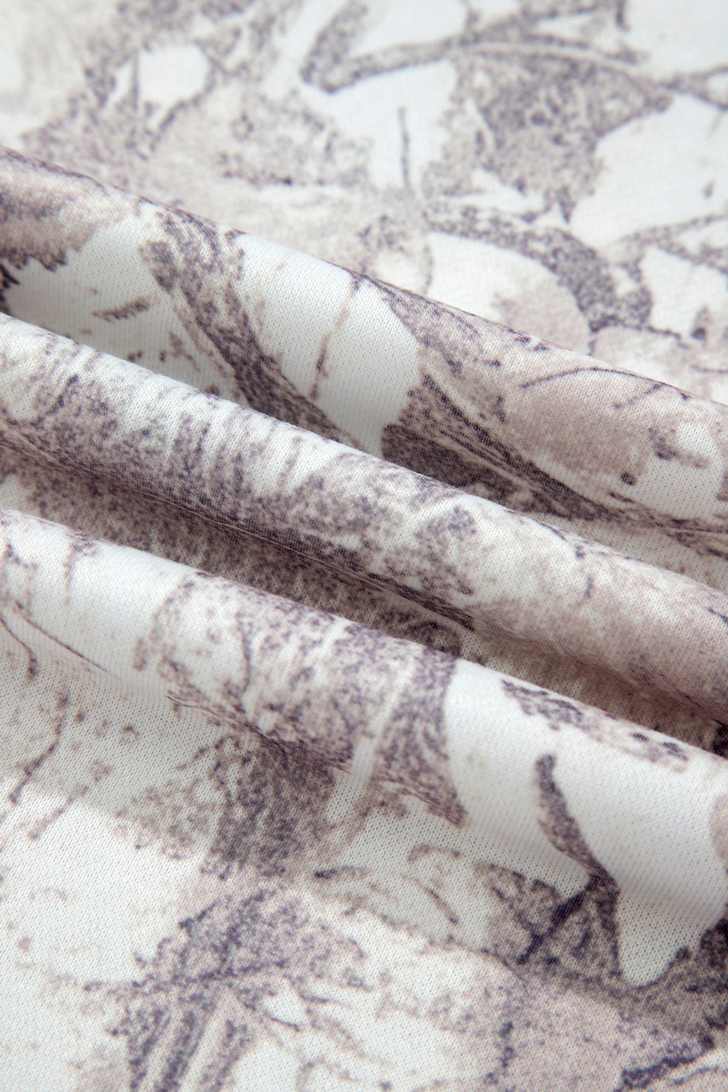 Gray Abstract Print Ribbed Cuffs Hem Long Sleeve Hoodie