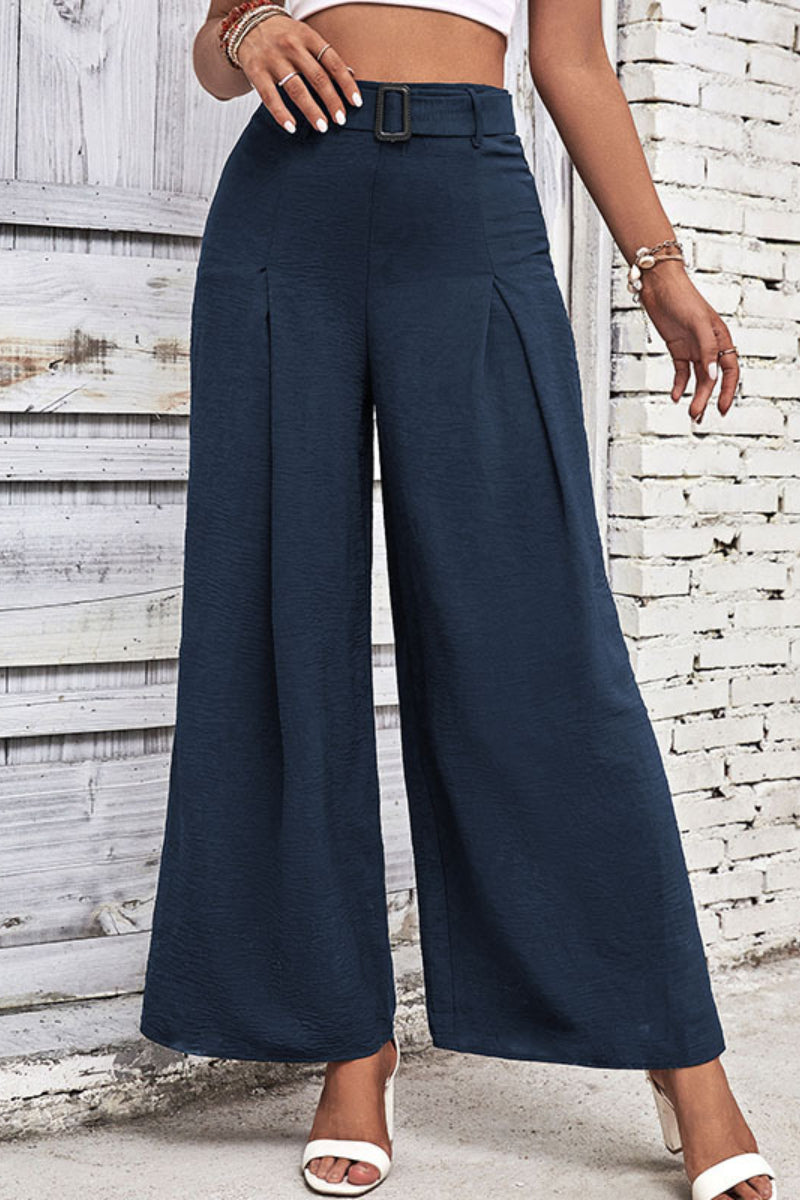 High Waist Wide Leg Solid Color Flowing Pants for Women