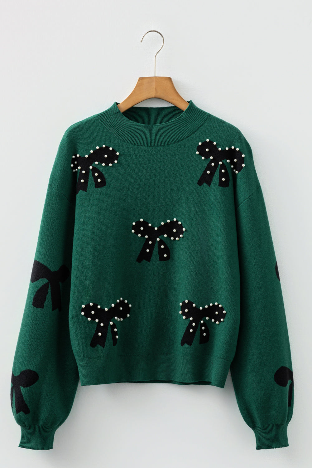 Pearl Embellished Bow Pattern Loose Sweater