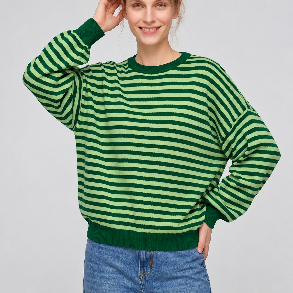 Oversized Striped Cutout Back Pullover Sweater