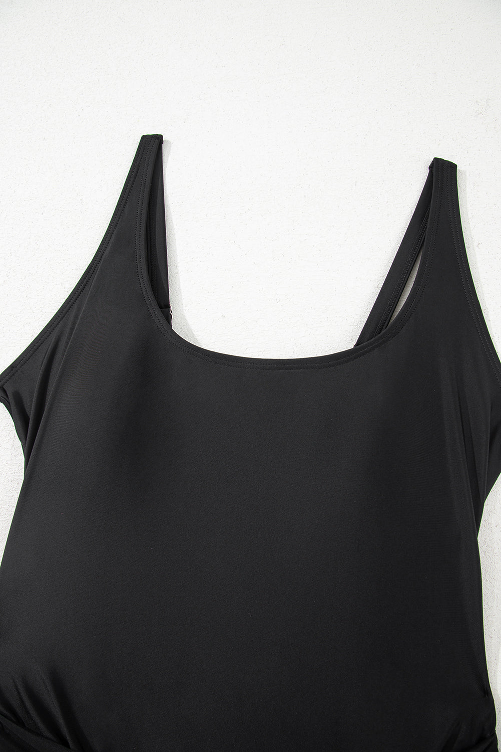 Black U Neck Adjustable Straps Knotted Skirt Patchwork One Piece Swimsuit