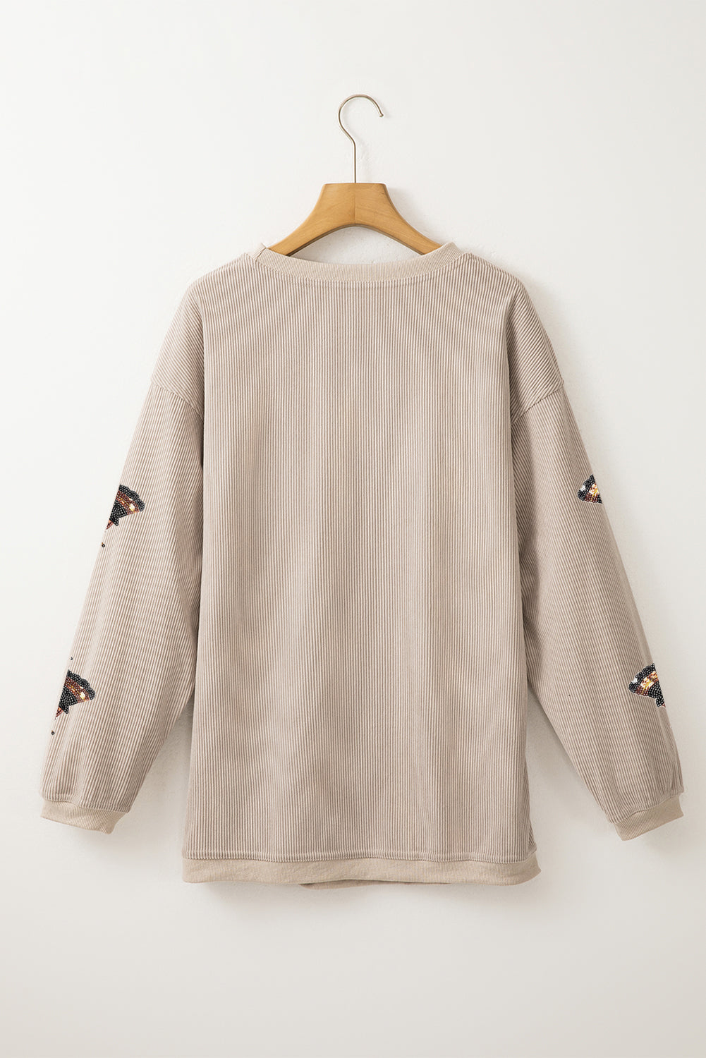 Smoke Gray Twisted Ribbed Sequined Thanksgiving Turkey Graphic Baggy Sweatshirt