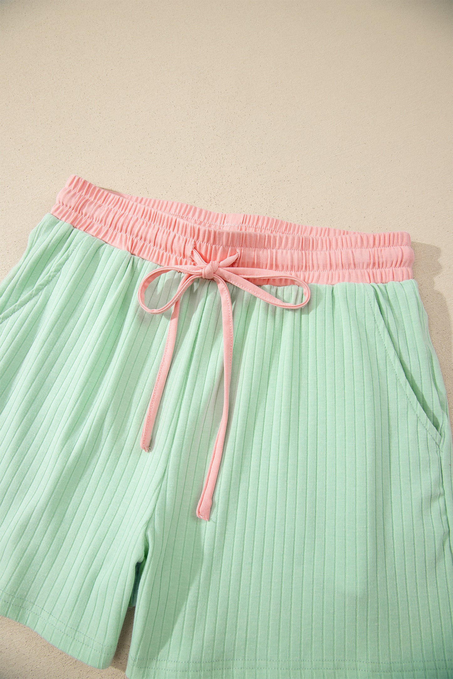 Patchwork Cotton Short Set Casual High Waist Shift
