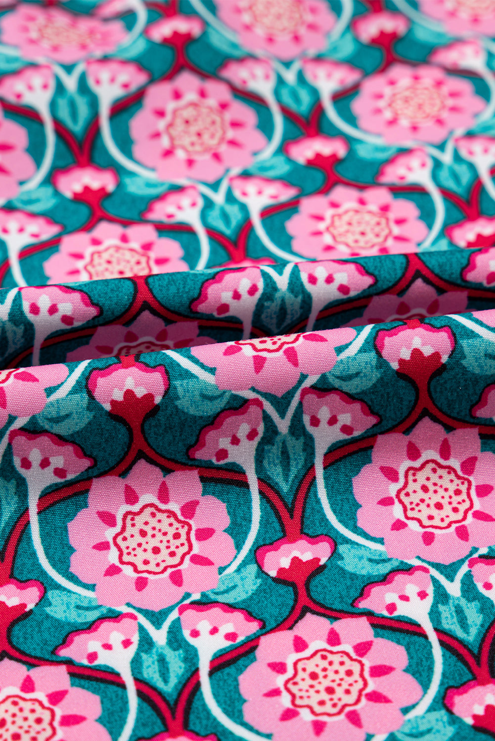 Sachet Pink V-Neck Ruffle Abstract Floral Print Puff Sleeve Top