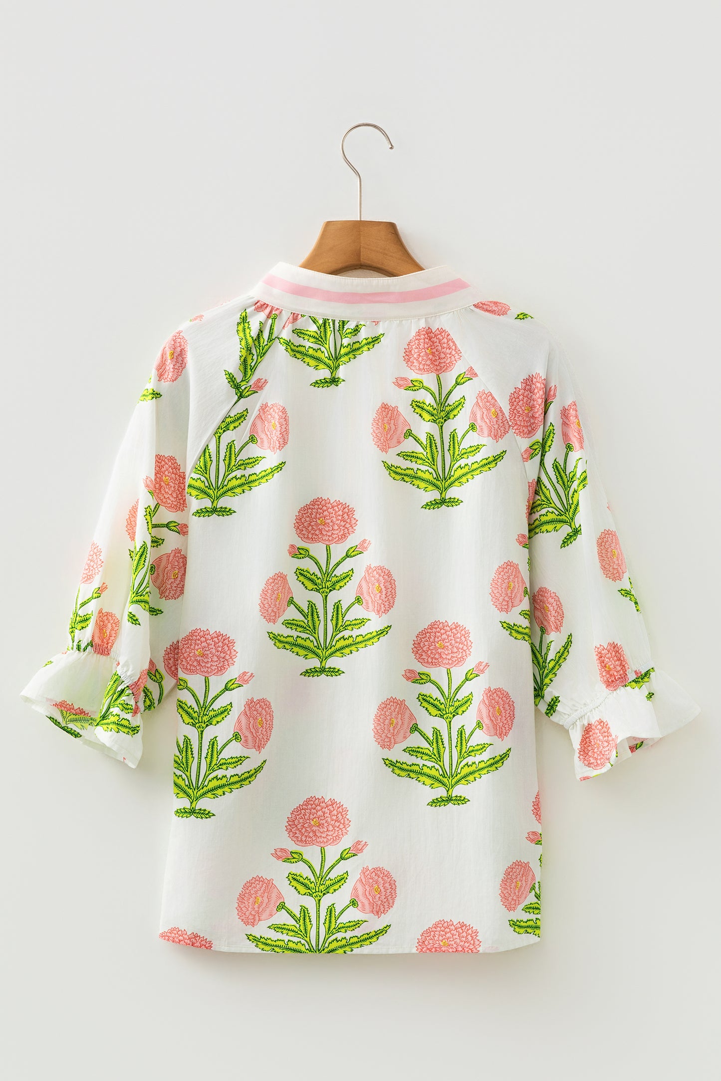 Casual Wild Flower Print V Neck 3/4 Sleeve Blouse